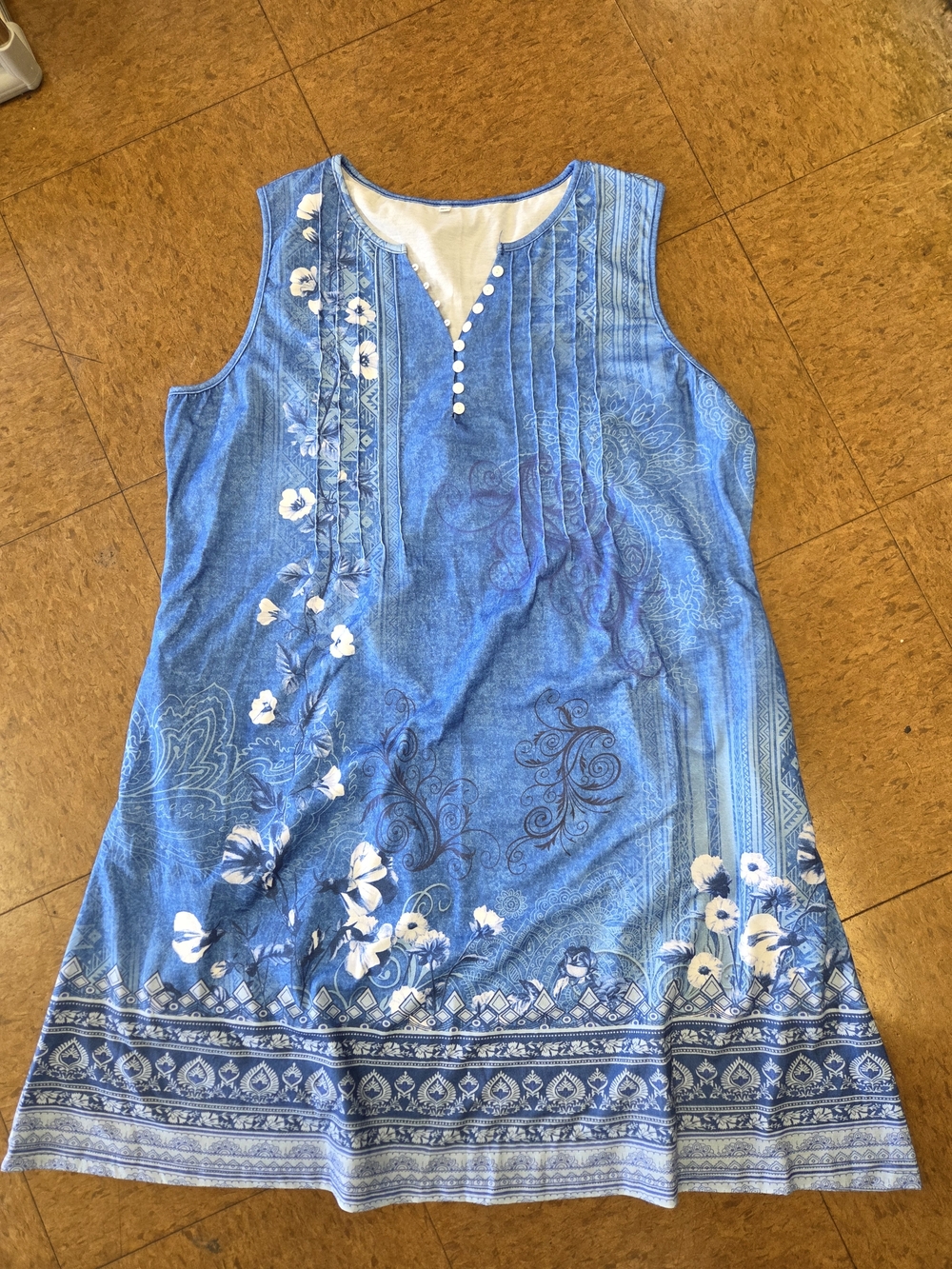Amazon Blue Floral Sleeveless Mini Dress with White Accents